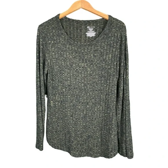 No Boundaries Shirt Size XL (15-17) Dark Green Black Ribbed Knit Long Sleeve - Picture 4 of 6